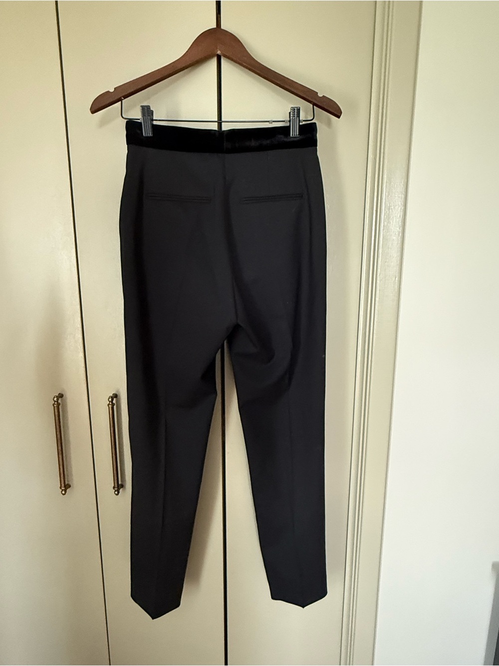 Sandro Black Tailored Ankle Pants Velvet Waistband Size 34 - Picture 2 of 4